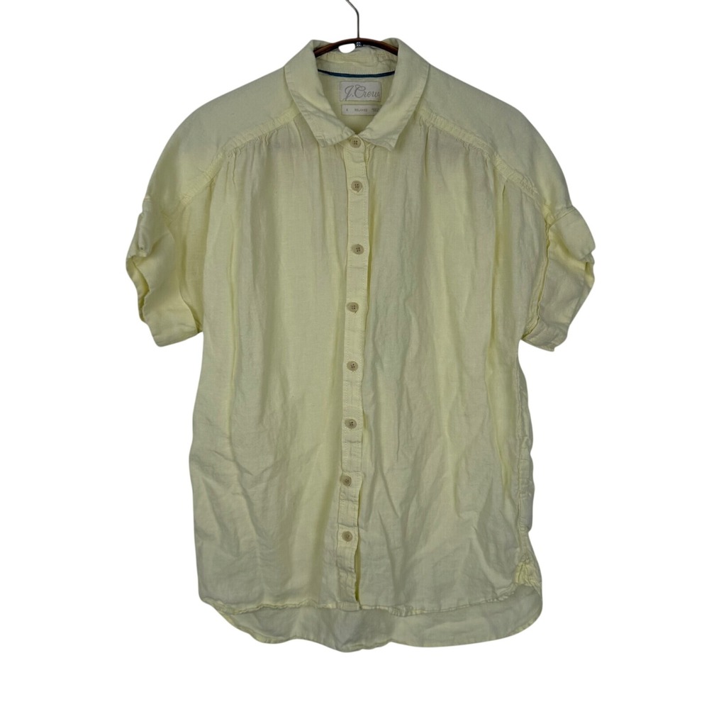 J.Crew Baird McNutt Irish Linen Relaxed Short Sleeve Button Down Shirt Yellow S
